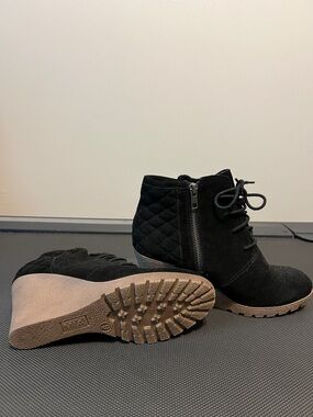 MIA Black Quilted Lace-Up Wedge Ankle Booties